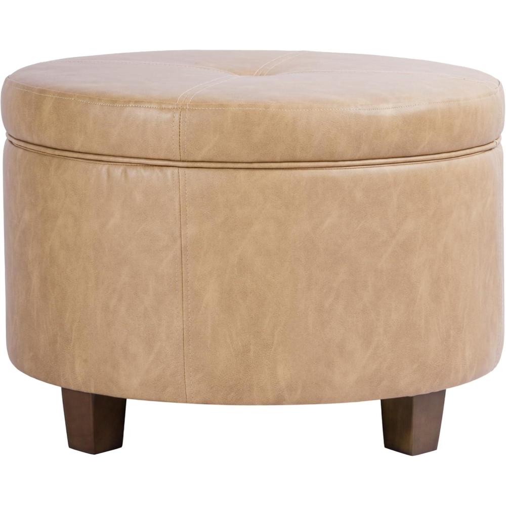 imageHomepop Home Decor Upholstered Round Storage Ottoman Ottoman with Storage for Living Room amp Bedroom Cream Chevron Woven LargeSand Faux Leather