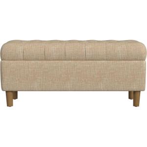 HomePop Malmo Decorative Storage Bench -Blue Velvet(Oatmeal Textured Fabric)