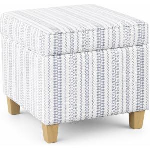 Homepop Home Decor | Classic Square Storage Ottoman with Lift Off Lid | Ottoman with Storage for Living Room & Bedroom, Blue Chevron Print(Blue)