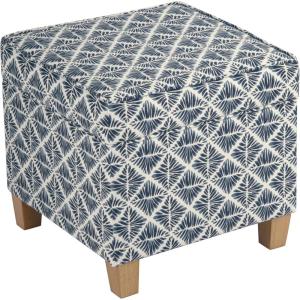 Homepop Home Decor | Classic Square Storage Ottoman with Lift Off Lid | Ottoman with Storage for Living Room & Bedroom, Blue Chevron Print(Blue Geometric Pattern)
