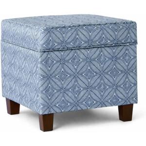 Homepop Home Decor | Classic Square Storage Ottoman with Lift Off Lid | Ottoman with Storage for Living Room & Bedroom, Blue Chevron Print(Blue Indigo Print)