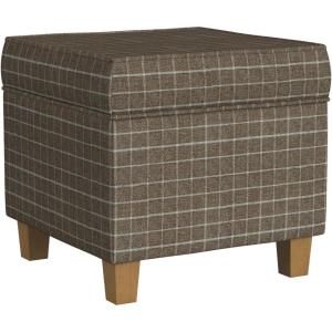 Homepop Home Decor | Classic Square Storage Ottoman with Lift Off Lid | Ottoman with Storage for Living Room & Bedroom, Blue Chevron Print(Brown Window Pane Fabric)