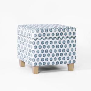 Homepop Home Decor | Classic Square Storage Ottoman with Lift Off Lid | Ottoman with Storage for Living Room & Bedroom, Blue Chevron Print(Green)