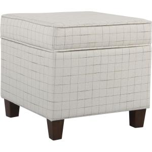 Homepop Home Decor | Classic Square Storage Ottoman with Lift Off Lid | Ottoman with Storage for Living Room & Bedroom, Blue Chevron Print(Natural Windowpane)