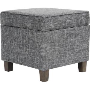 Homepop Home Decor | Classic Square Storage Ottoman with Lift Off Lid | Ottoman with Storage for Living Room & Bedroom, Blue Chevron Print(Slate Grey)