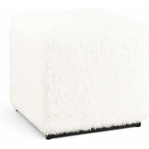 Homepop Home Decor | Classic Square Storage Ottoman with Lift Off Lid | Ottoman with Storage for Living Room & Bedroom, Blue Chevron Print(White Faux Fur)