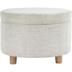 Homepop Home Decor | Upholstered Round Storage Ottoman | Ottoman with Storage for Living Room & Bedroom (Cream Chevron Woven) Large(Cream Chevron Woven)