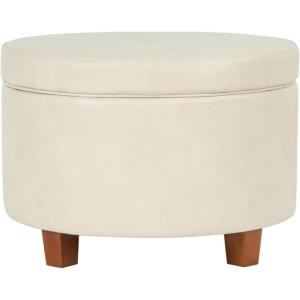 Homepop Home Decor | Upholstered Round Storage Ottoman | Ottoman with Storage for Living Room & Bedroom (Cream Chevron Woven) Large(Cream Faux Leather)