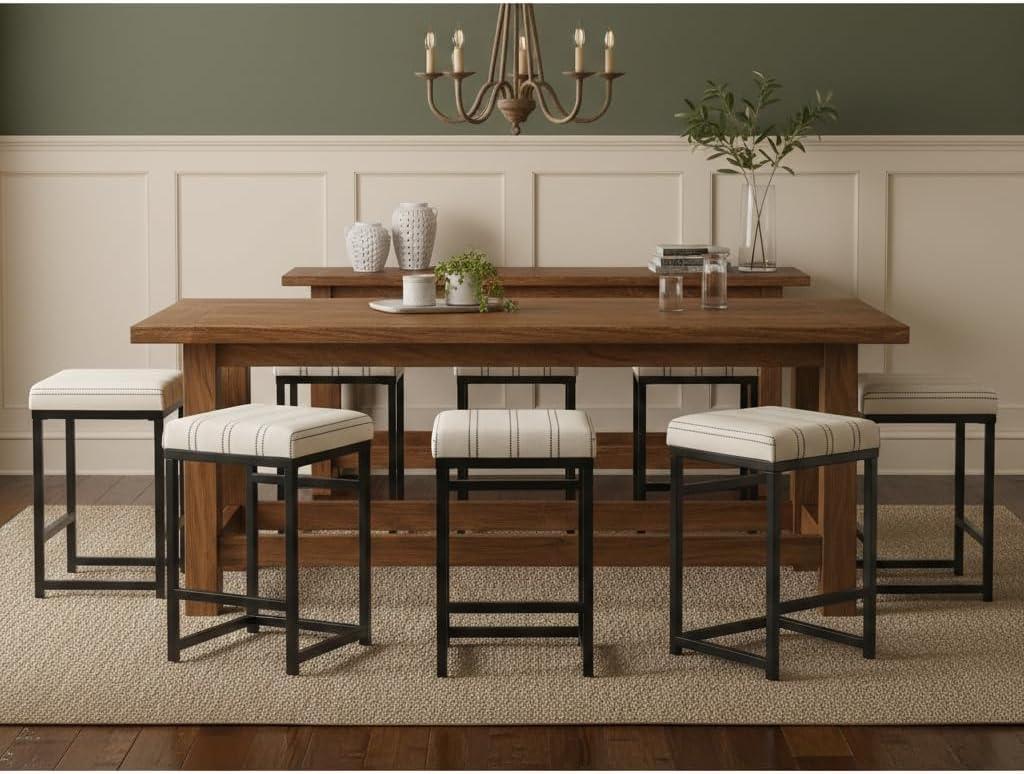 imageHomepop Home Decor Classic OpenBack Counter Height Barstool Square 24 Inch Bar Stools with Domed Cushion Brown Window Pane PrintBlack and White