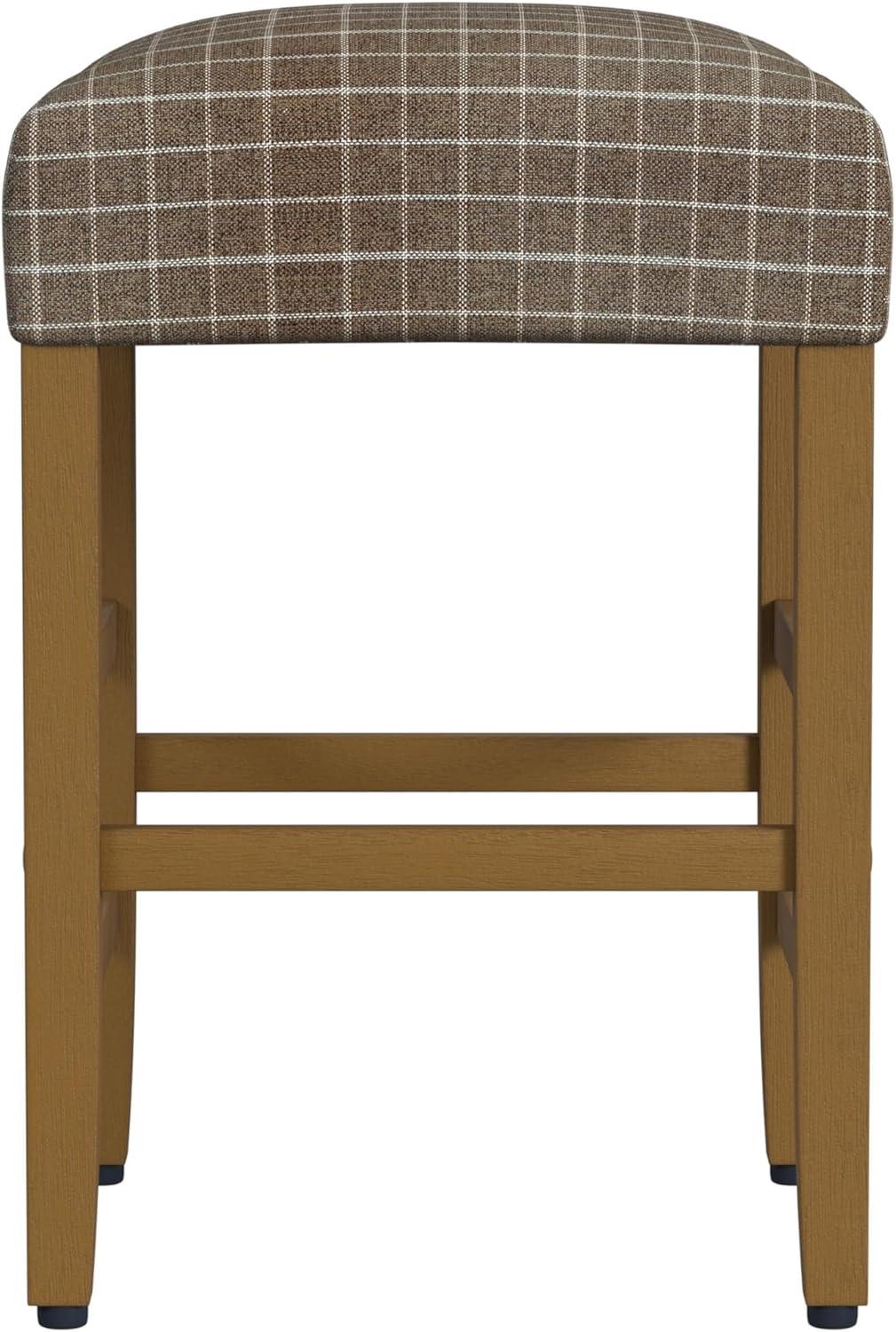 imageHomepop Home Decor Classic OpenBack Counter Height Barstool Square 24 Inch Bar Stools with Domed Cushion Brown Window Pane PrintBrown Window Pane Print