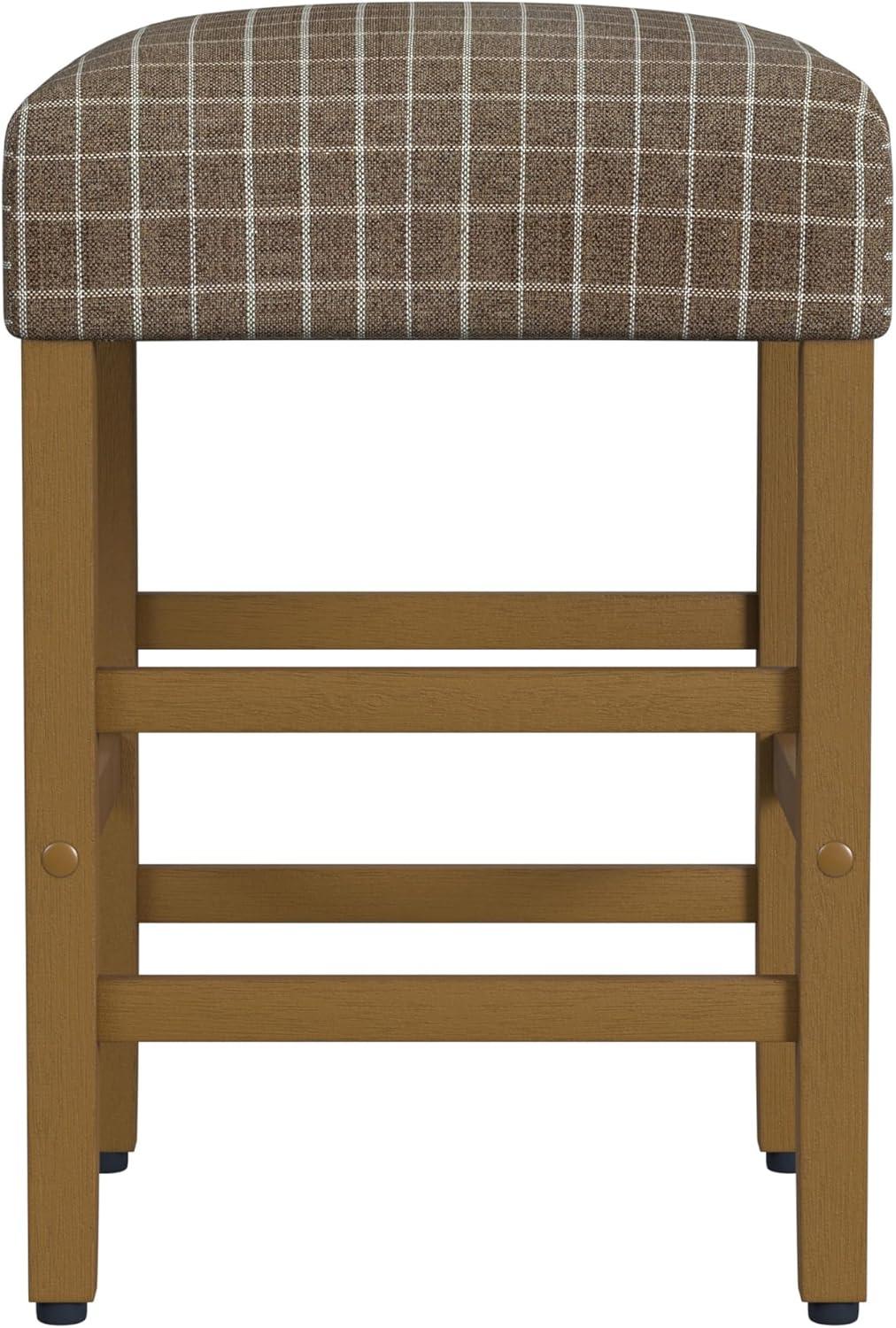 imageHomepop Home Decor Classic OpenBack Counter Height Barstool Square 24 Inch Bar Stools with Domed Cushion Brown Window Pane PrintBrown Window Pane Print