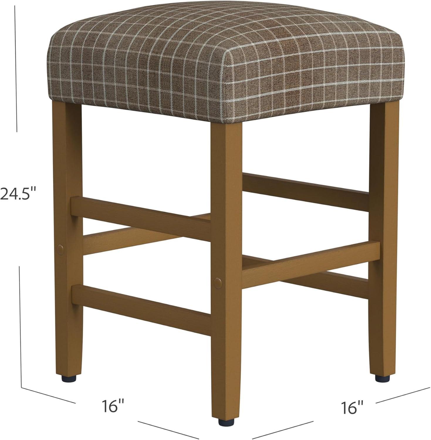 imageHomepop Home Decor Classic OpenBack Counter Height Barstool Square 24 Inch Bar Stools with Domed Cushion Brown Window Pane PrintBrown Window Pane Print