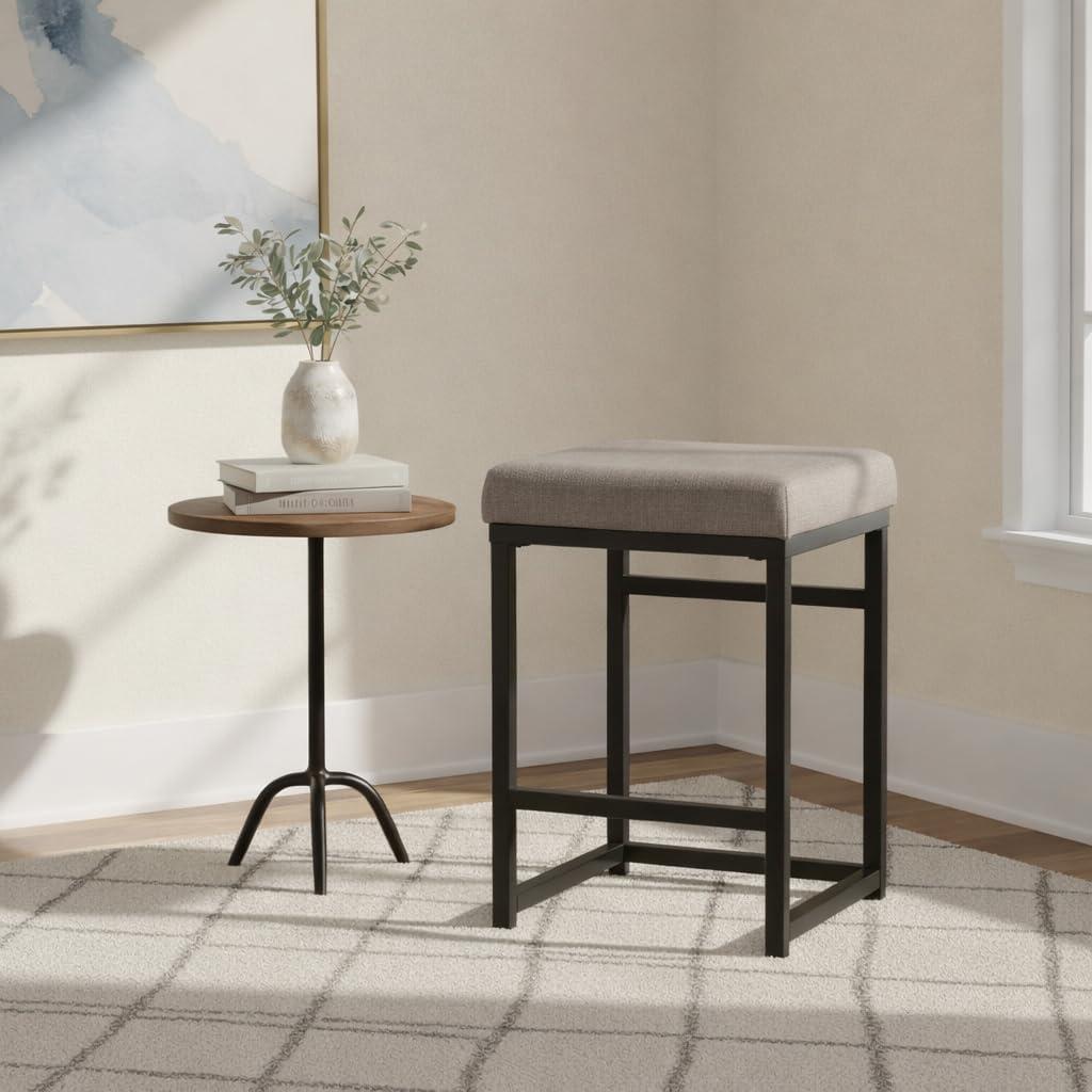 imageHomepop Home Decor Classic OpenBack Counter Height Barstool Square 24 Inch Bar Stools with Domed Cushion Brown Window Pane PrintBrown and Black