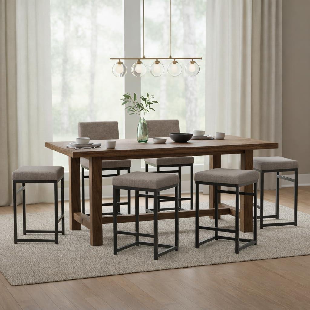 imageHomepop Home Decor Classic OpenBack Counter Height Barstool Square 24 Inch Bar Stools with Domed Cushion Brown Window Pane PrintBrown and Black