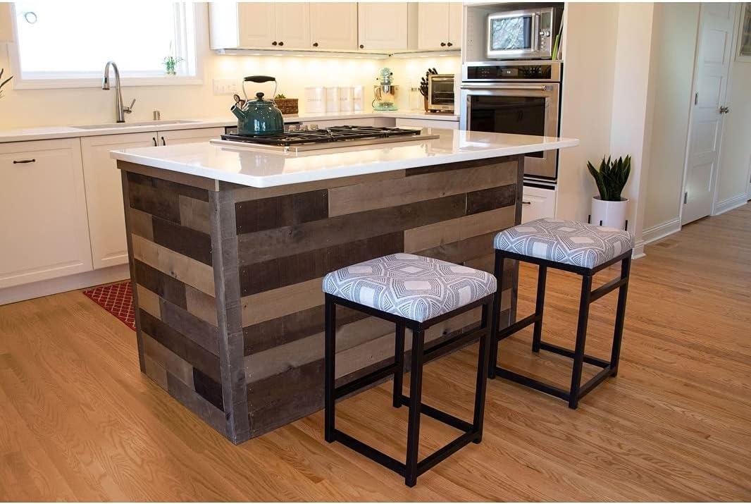 imageHomepop Home Decor Classic OpenBack Counter Height Barstool Square 24 Inch Bar Stools with Domed Cushion Brown Window Pane PrintGray Plaid Bohemian