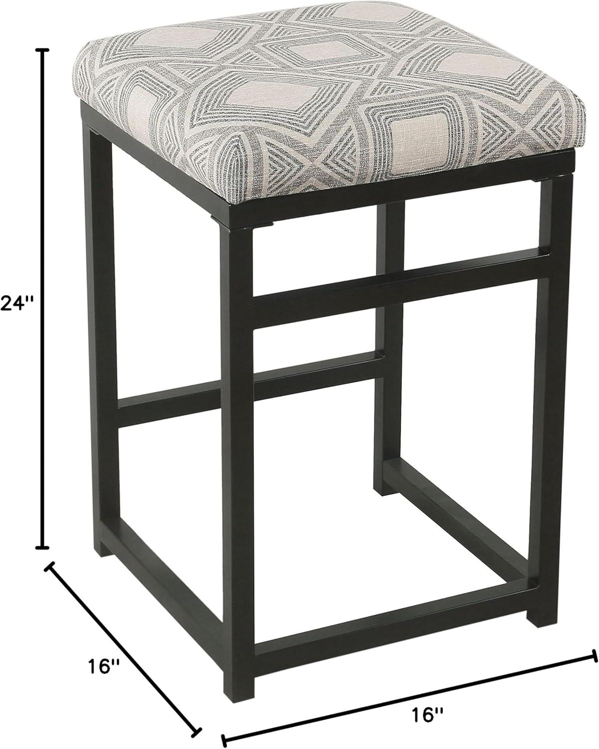 imageHomepop Home Decor Classic OpenBack Counter Height Barstool Square 24 Inch Bar Stools with Domed Cushion Brown Window Pane PrintGray Plaid Bohemian