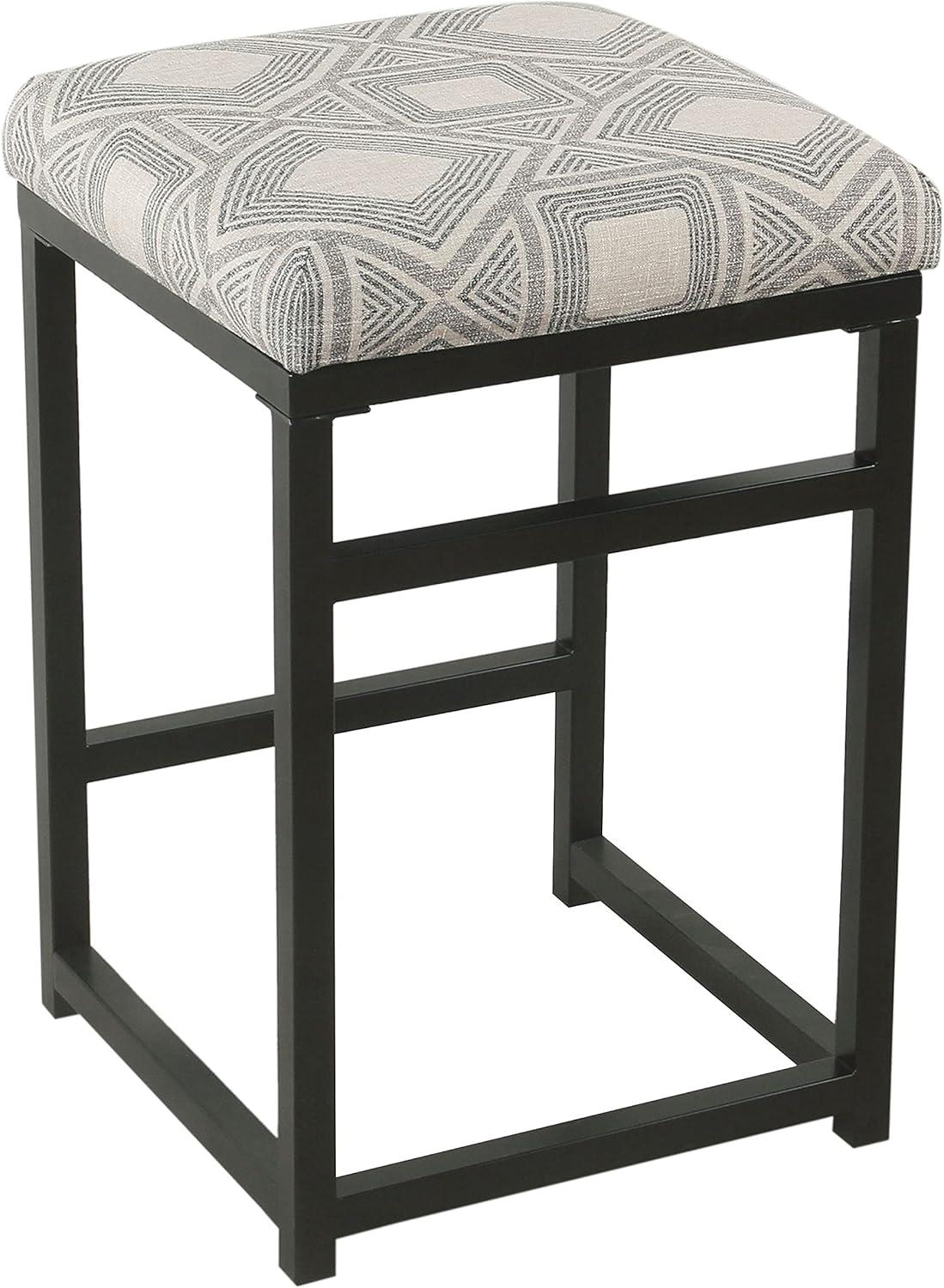 imageHomepop Home Decor Classic OpenBack Counter Height Barstool Square 24 Inch Bar Stools with Domed Cushion Brown Window Pane PrintGray Plaid Bohemian