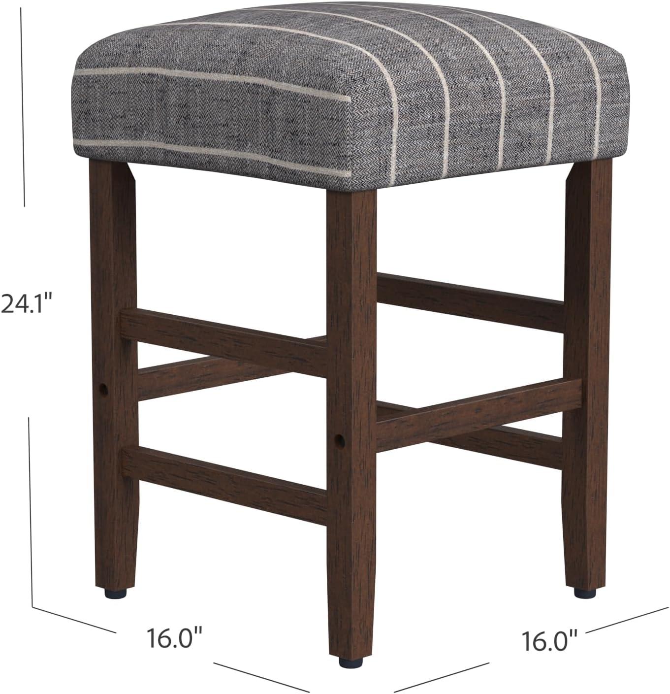 imageHomepop Home Decor Classic OpenBack Counter Height Barstool Square 24 Inch Bar Stools with Domed Cushion Brown Window Pane PrintMidnight Gray Woven Stripe