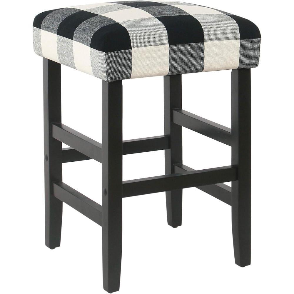 imageHomepop Home Decor Classic OpenBack Counter Height Barstool Square 24 Inch Bar Stools with Domed Cushion Brown Window Pane PrintBlack Plaid