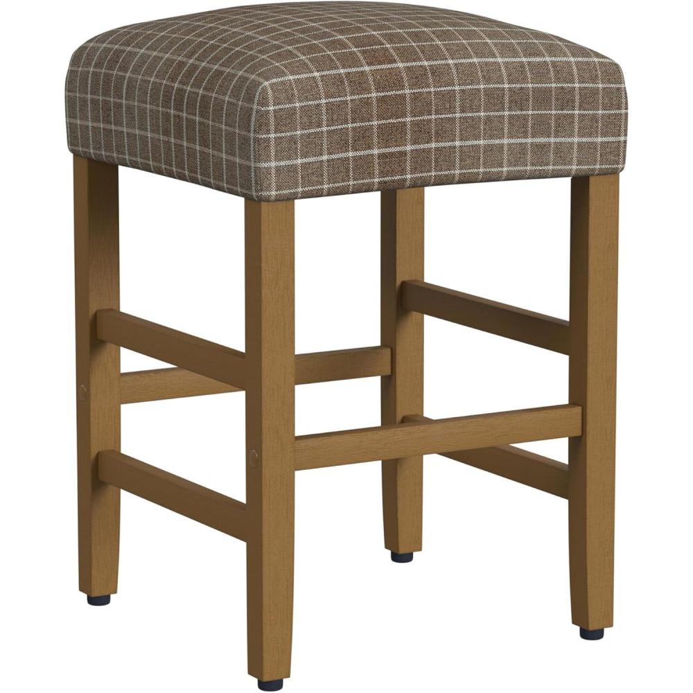 imageHomepop Home Decor Classic OpenBack Counter Height Barstool Square 24 Inch Bar Stools with Domed Cushion Brown Window Pane PrintBrown Window Pane Print