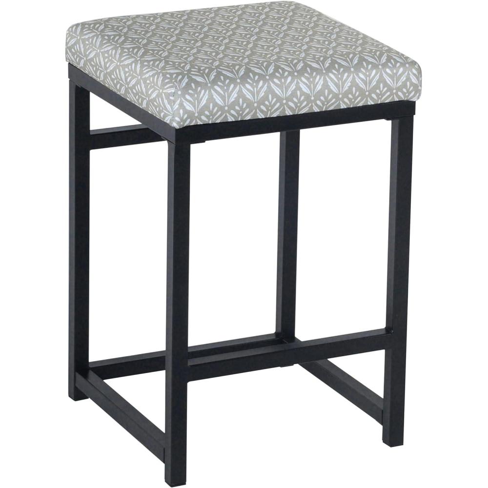 imageHomepop Home Decor Classic OpenBack Counter Height Barstool Square 24 Inch Bar Stools with Domed Cushion Brown Window Pane PrintLight Gray Print
