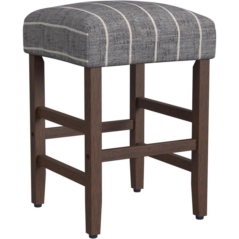 imageHomepop Home Decor Classic OpenBack Counter Height Barstool Square 24 Inch Bar Stools with Domed Cushion Brown Window Pane PrintMidnight Gray Woven Stripe