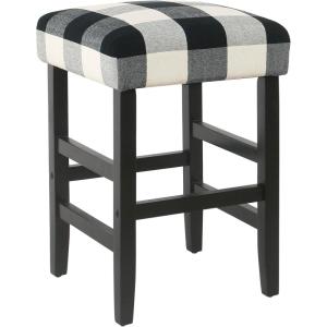 Homepop Home Decor |Classic Open-Back Counter Height Barstool| Square 24 Inch Bar Stools with Domed Cushion, Brown Window Pane Print(Black Plaid)