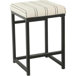 Homepop Home Decor |Classic Open-Back Counter Height Barstool| Square 24 Inch Bar Stools with Domed Cushion, Brown Window Pane Print(Black and White)