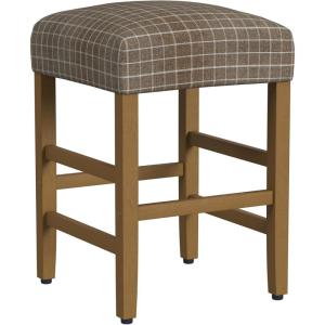 Homepop Home Decor |Classic Open-Back Counter Height Barstool| Square 24 Inch Bar Stools with Domed Cushion, Brown Window Pane Print(Brown Window Pane Print)