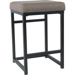 Homepop Home Decor |Classic Open-Back Counter Height Barstool| Square 24 Inch Bar Stools with Domed Cushion, Brown Window Pane Print(Brown and Black)