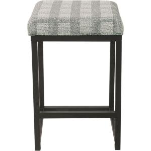 Homepop Home Decor |Classic Open-Back Counter Height Barstool| Square 24 Inch Bar Stools with Domed Cushion, Brown Window Pane Print(Gray Plaid Bohemian)