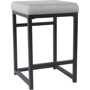 Homepop Home Decor |Classic Open-Back Counter Height Barstool| Square 24 Inch Bar Stools with Domed Cushion, Brown Window Pane Print(Light Gray)