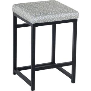 Homepop Home Decor |Classic Open-Back Counter Height Barstool| Square 24 Inch Bar Stools with Domed Cushion, Brown Window Pane Print(Light Gray Print)