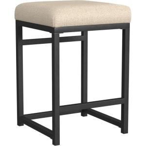 Homepop Home Decor |Classic Open-Back Counter Height Barstool| Square 24 Inch Bar Stools with Domed Cushion, Brown Window Pane Print(Light Tan)