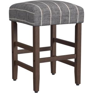 Homepop Home Decor |Classic Open-Back Counter Height Barstool| Square 24 Inch Bar Stools with Domed Cushion, Brown Window Pane Print(Midnight Gray Woven Stripe)