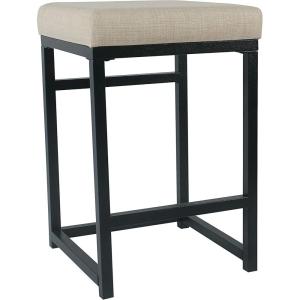 Homepop Home Decor |Classic Open-Back Counter Height Barstool| Square 24 Inch Bar Stools with Domed Cushion, Brown Window Pane Print(Natural)