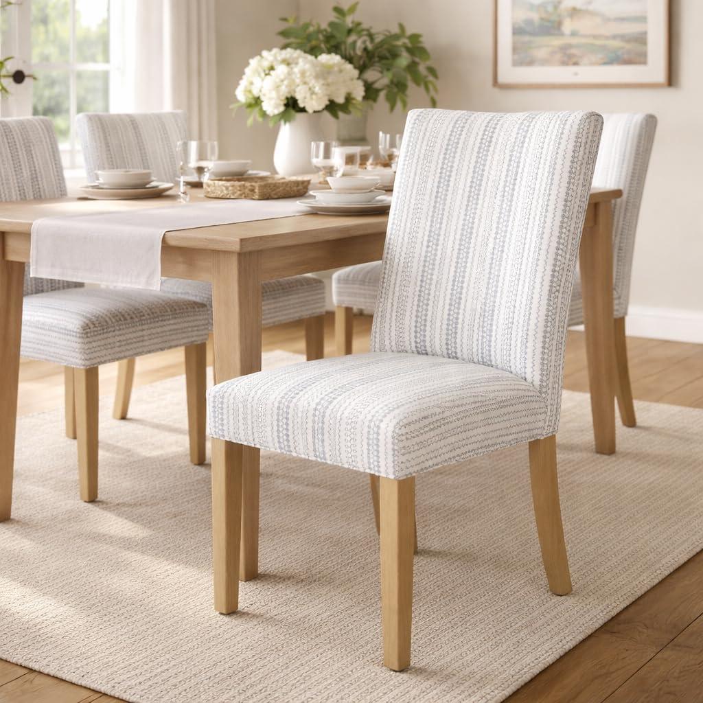 imageHomePop Classic Parsons Dining Chair Pack of 2 Brown Jacobean PrintBlue Farmhouse Stripe