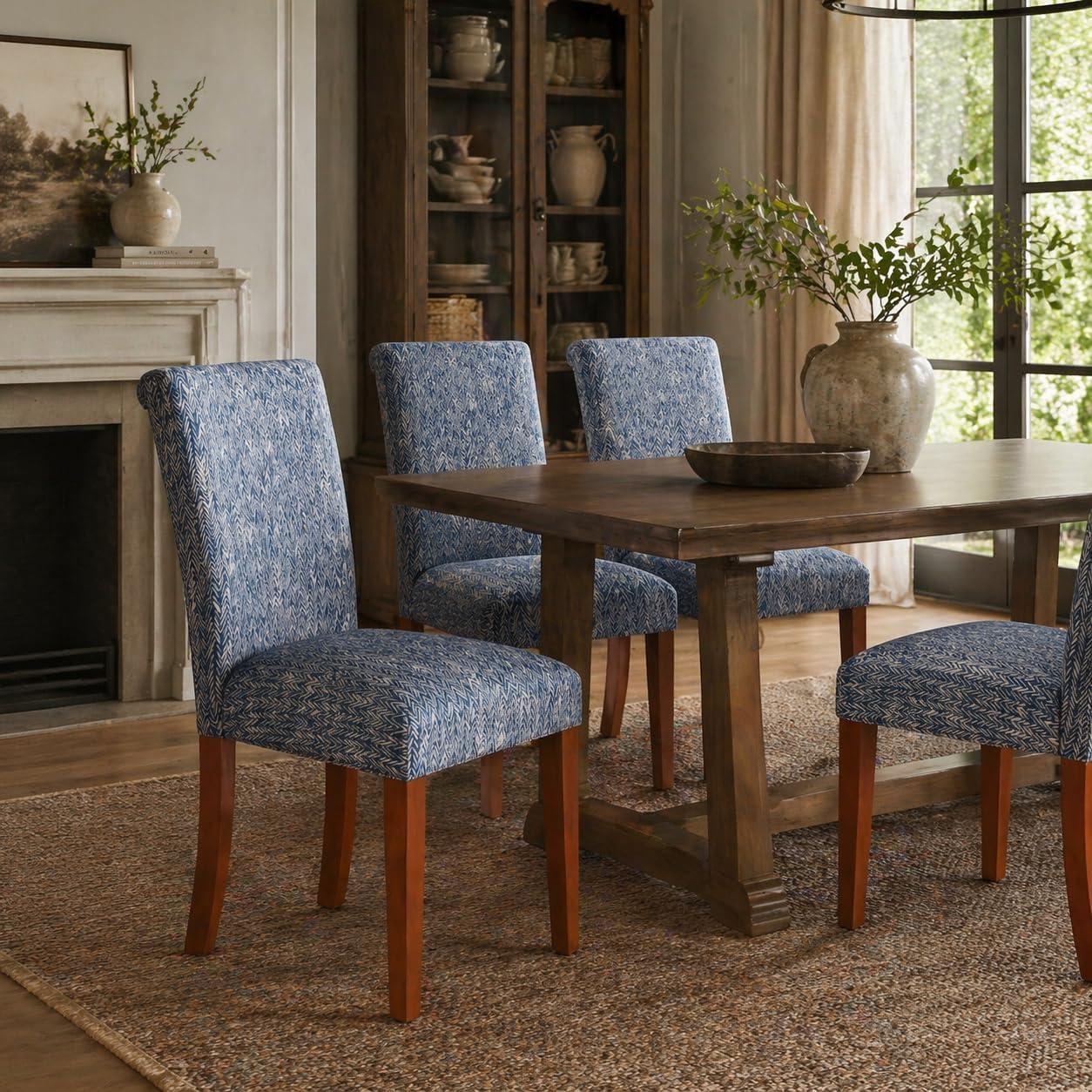 imageHomePop Classic Parsons Dining Chair Pack of 2 Brown Jacobean PrintBlue Woven
