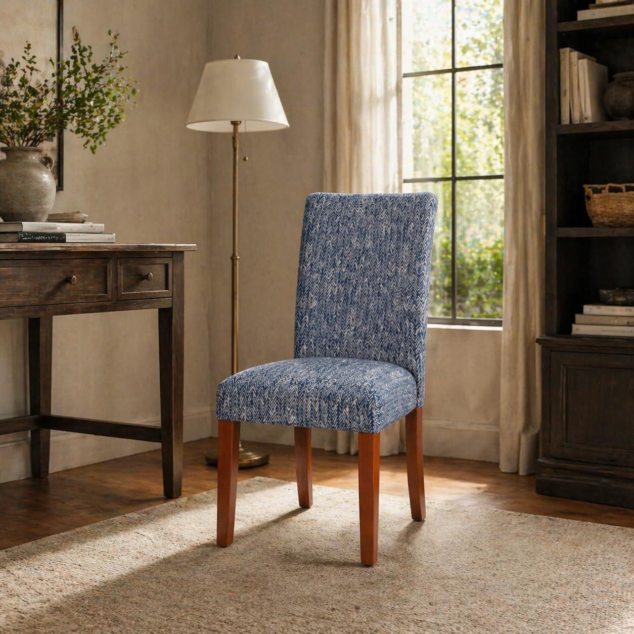 imageHomePop Classic Parsons Dining Chair Pack of 2 Brown Jacobean PrintBlue Woven
