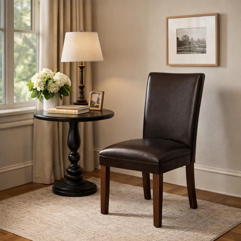 imageHomePop Classic Parsons Dining Chair Pack of 2 Brown Jacobean PrintBrown Faux Leather Set of 2