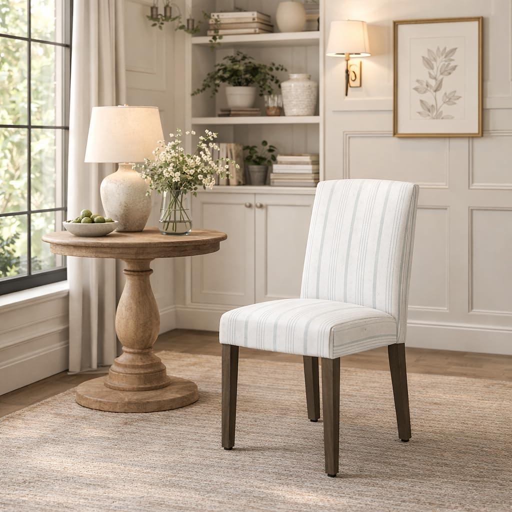 imageHomePop Classic Parsons Dining Chair Pack of 2 Brown Jacobean PrintDove Grey Stripeset of 2