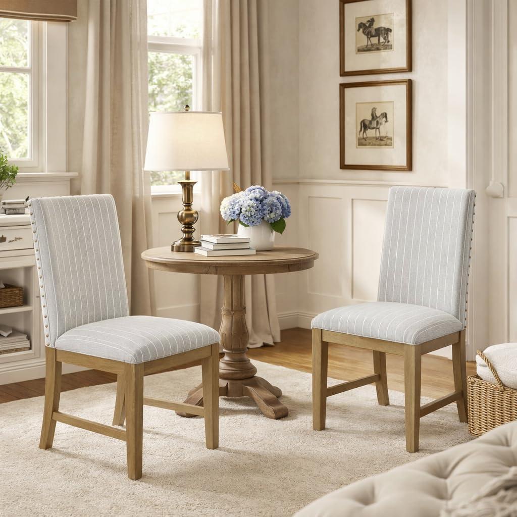 imageHomePop Classic Parsons Dining Chair Pack of 2 Brown Jacobean PrintLight Gray Stripe Set of 2