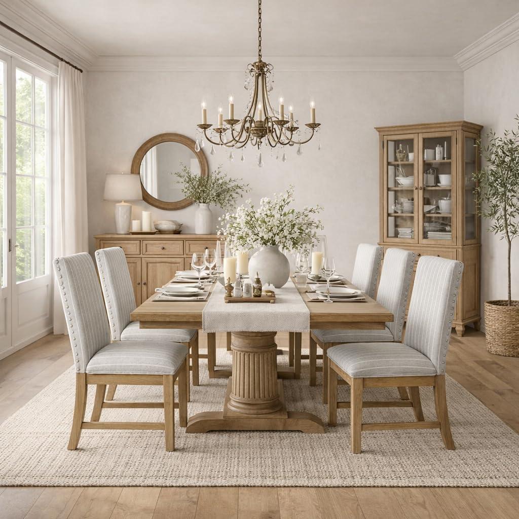 imageHomePop Classic Parsons Dining Chair Pack of 2 Brown Jacobean PrintLight Gray Stripe Set of 2