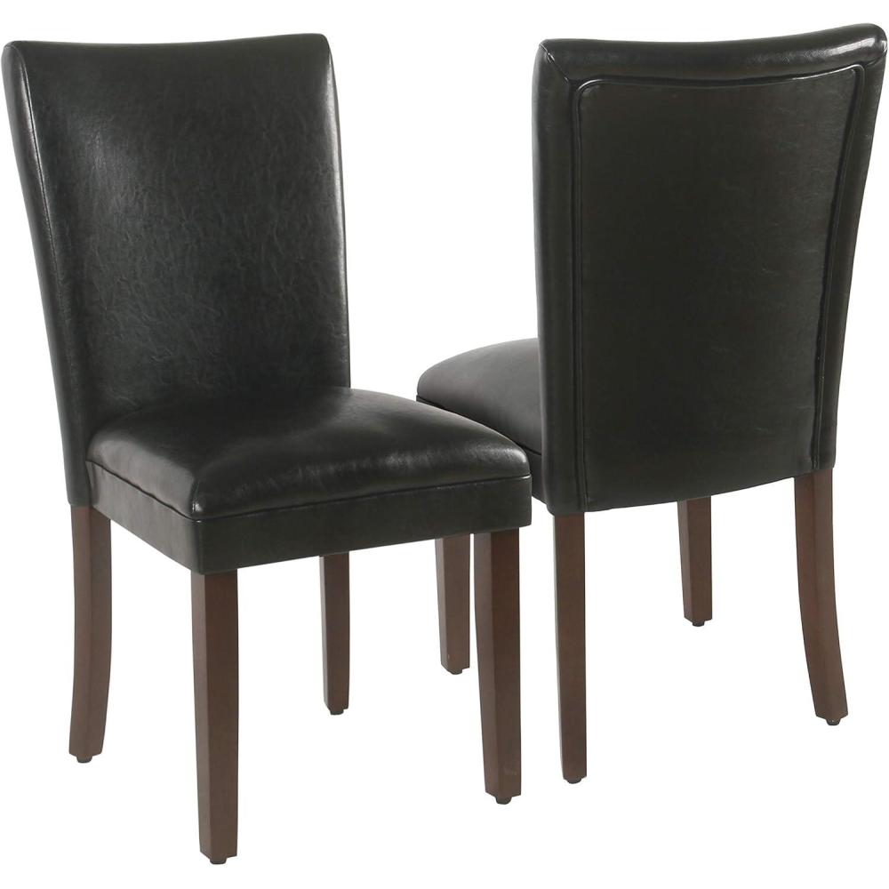 imageHomePop Classic Parsons Dining Chair Pack of 2 Brown Jacobean PrintBlack Faux Leather Set of 2