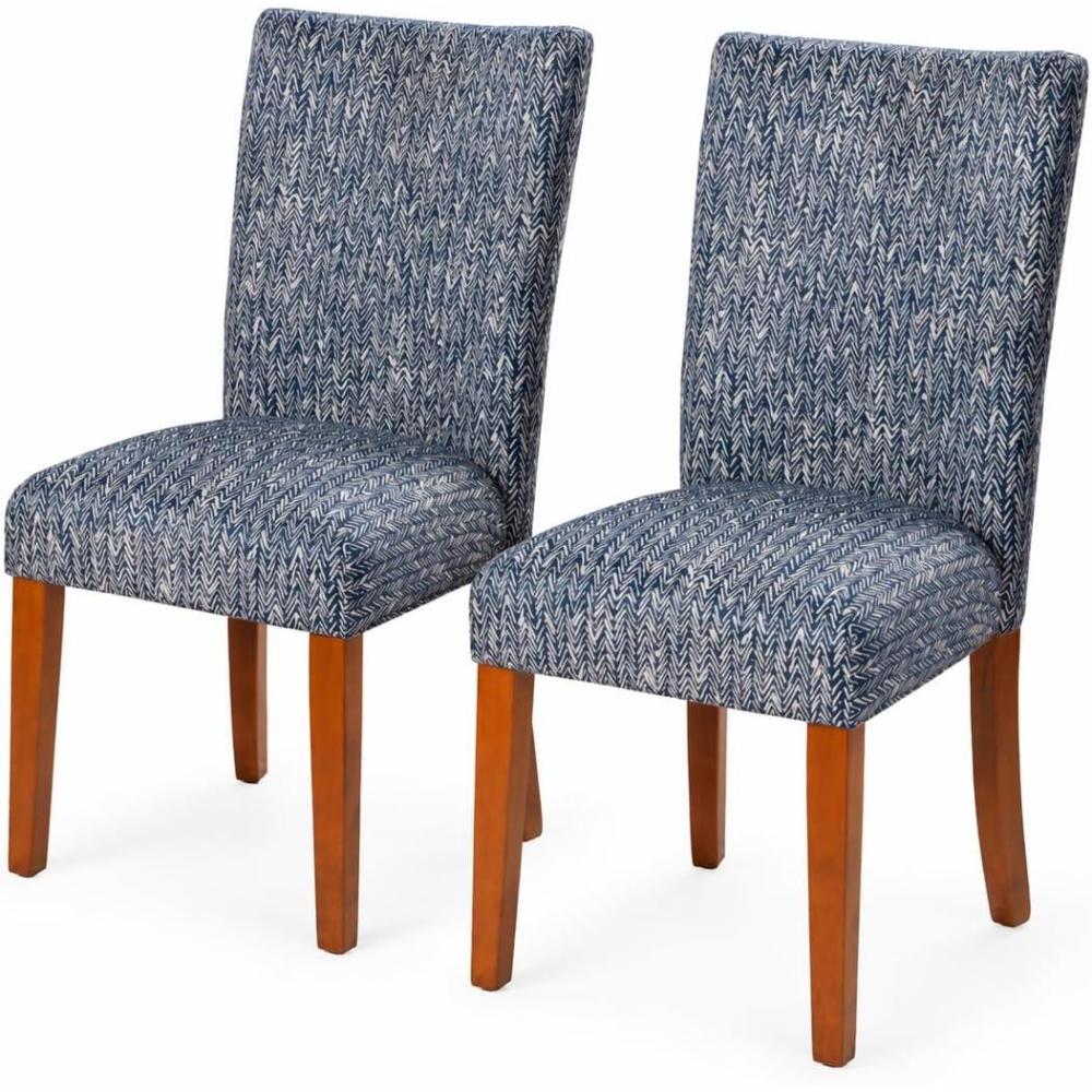 imageHomePop Classic Parsons Dining Chair Pack of 2 Brown Jacobean PrintBlue Woven