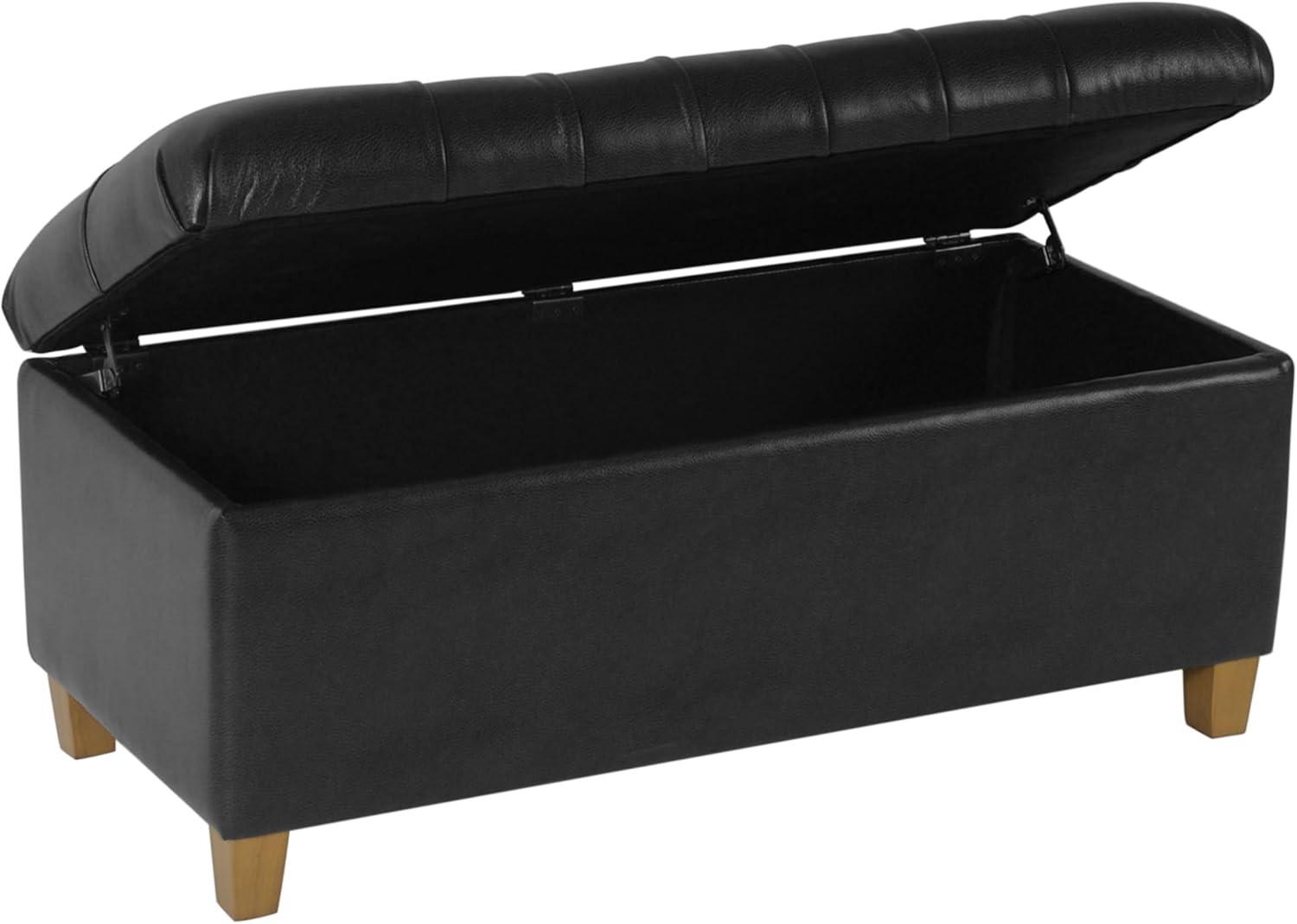 imageHomePop Large Decorative Storage Bench Blue Geometric PatternBlack Faux Leather