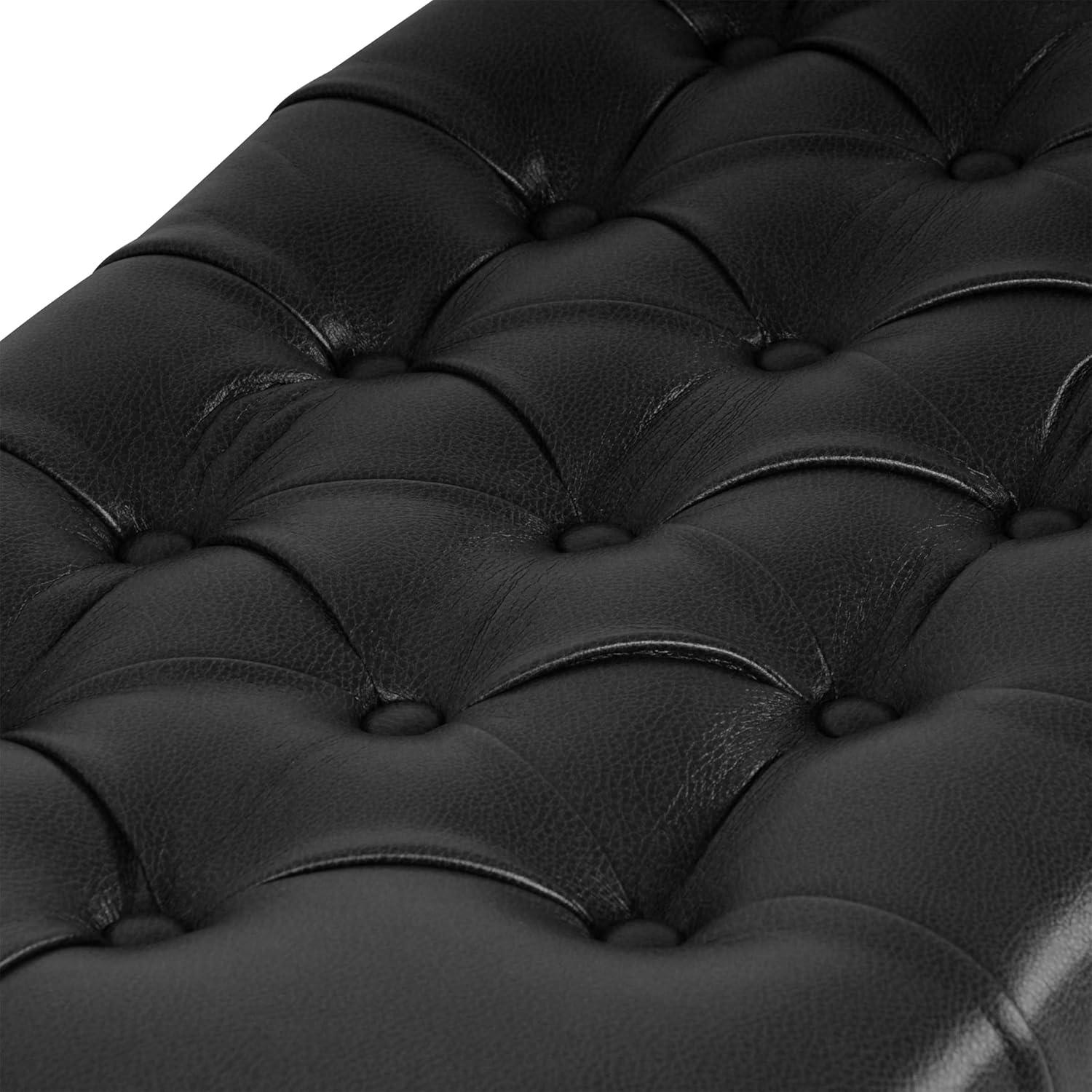 imageHomePop Large Decorative Storage Bench Blue Geometric PatternBlack Faux Leather