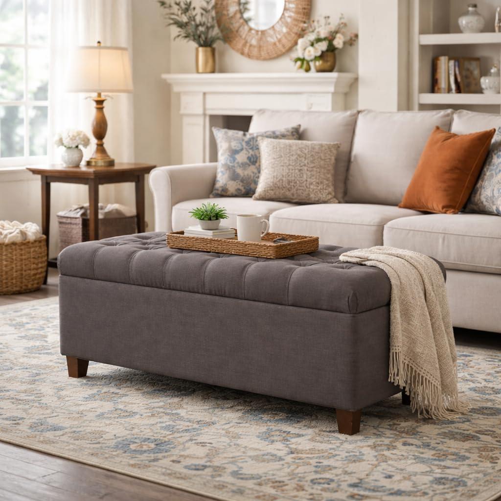 imageHomePop Large Decorative Storage Bench Blue Geometric PatternDark Grey