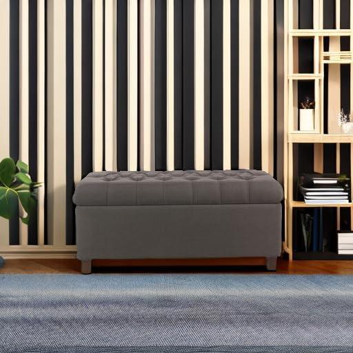 imageHomePop Large Decorative Storage Bench Blue Geometric PatternDark Grey
