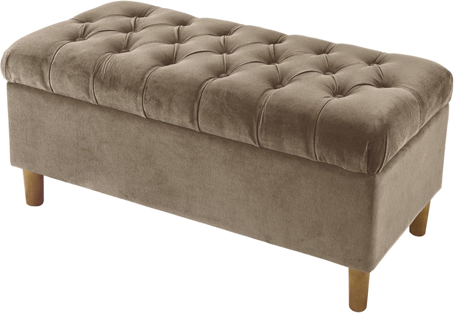 imageHomePop Large Decorative Storage Bench Blue Geometric PatternFawn Velvet